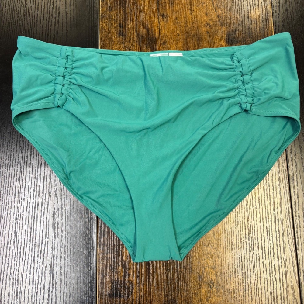 NWOT‎ Calia Womens High Waisted Ruched Bikini Bottoms Teal Green XL WSA34401SP25